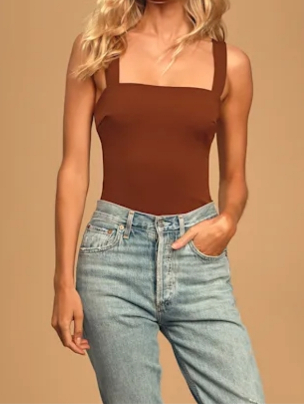 Lulus Symbolize Square Neck Bodysuit - Rust - Picture 2 of 6